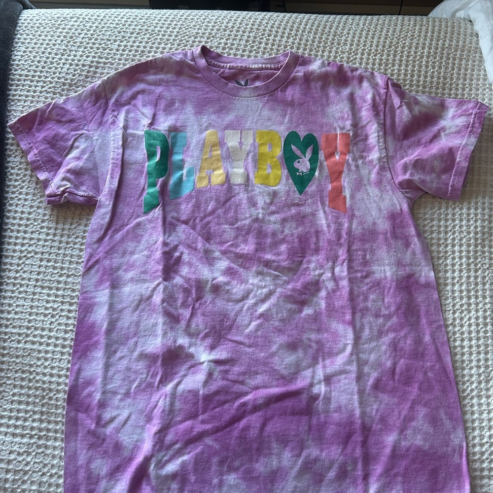 PLAYBOY Purple Pink Tie-Dye Short Sleeve Tee with Multicolor Logo